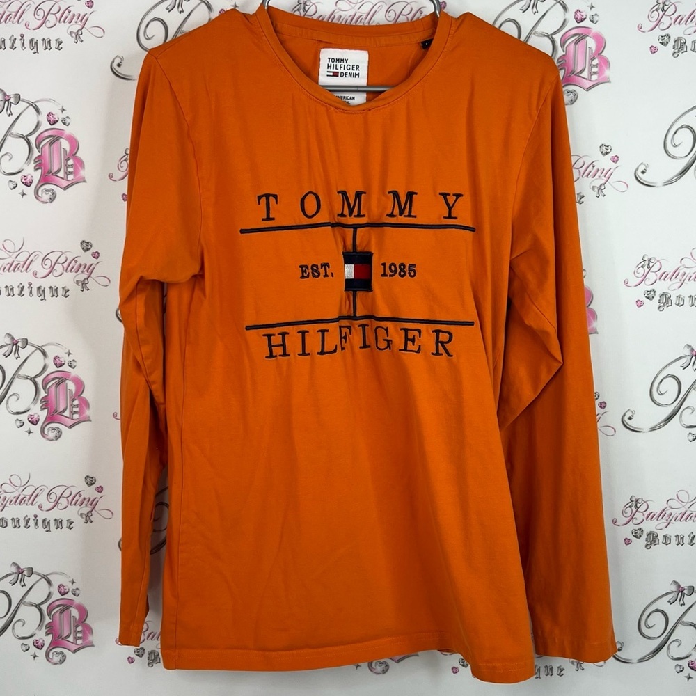 Tommy Hilfiger long sleeve embroidered front Vibrant Orange Graphic Tee